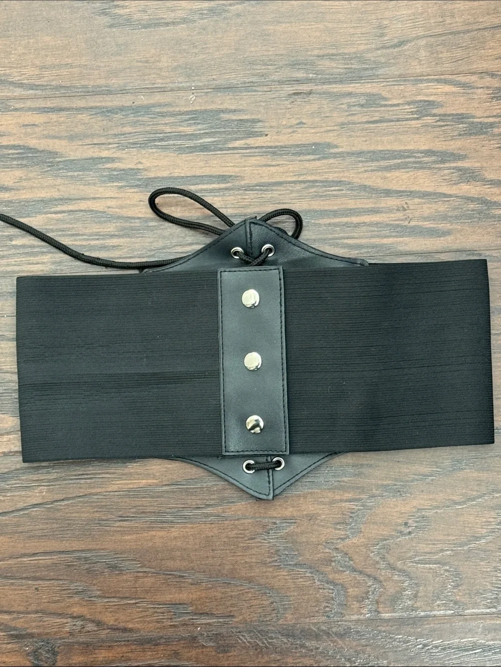 Women's Black Lace-Up Elastic Waist Cincher Belt